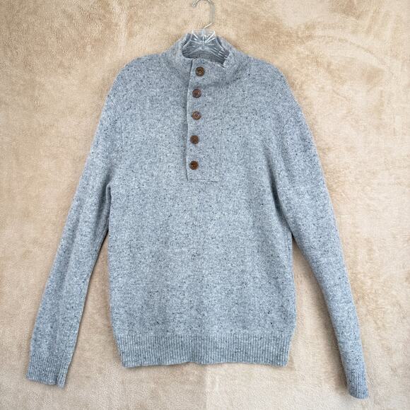 French Connection Sweater Mens M Gray Legendary Donegal Mock Neck Lambswool Coat - Picture 1 of 10